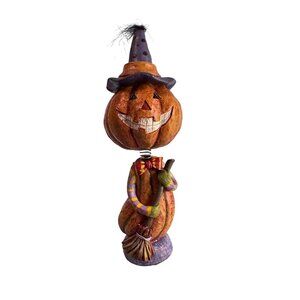 Halloween Pumpkin Witch Bobblehead Figurine 9.25"